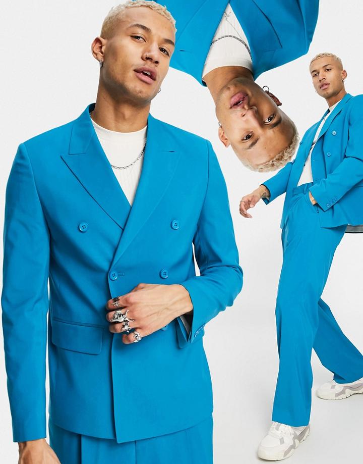Asos Design Boxy Suit Jacket In Blue-blues