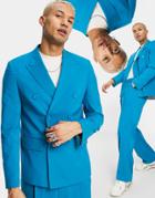 Asos Design Boxy Suit Jacket In Blue-blues
