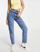 Asos Design High Rise Farleigh 'slim' Mom Jeans In Midwash-blues