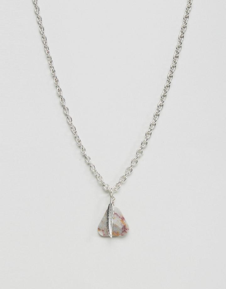 Asos Necklace With Stone And Feather - Gold