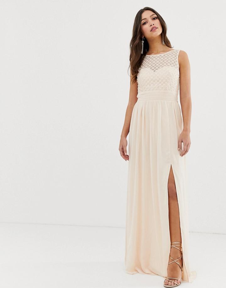 Little Mistress High Split Sleeveless Maxi Dress-cream