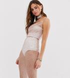One Above Another Asymmetric Cowl Neck Cami Dress In Glitter Fabric - Pink