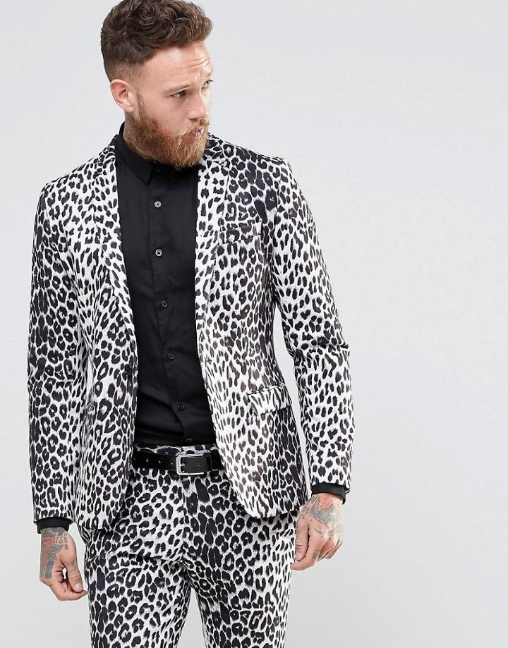 Religion Skinny Blazer In Leopard Print - Gray