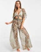 Asos Design Wide Leg Beach Jumpsuit In Snake Print-multi