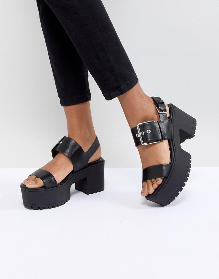 Bershka Chunky Buckle Flatform Sandals - Black