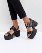 Bershka Chunky Buckle Flatform Sandals - Black
