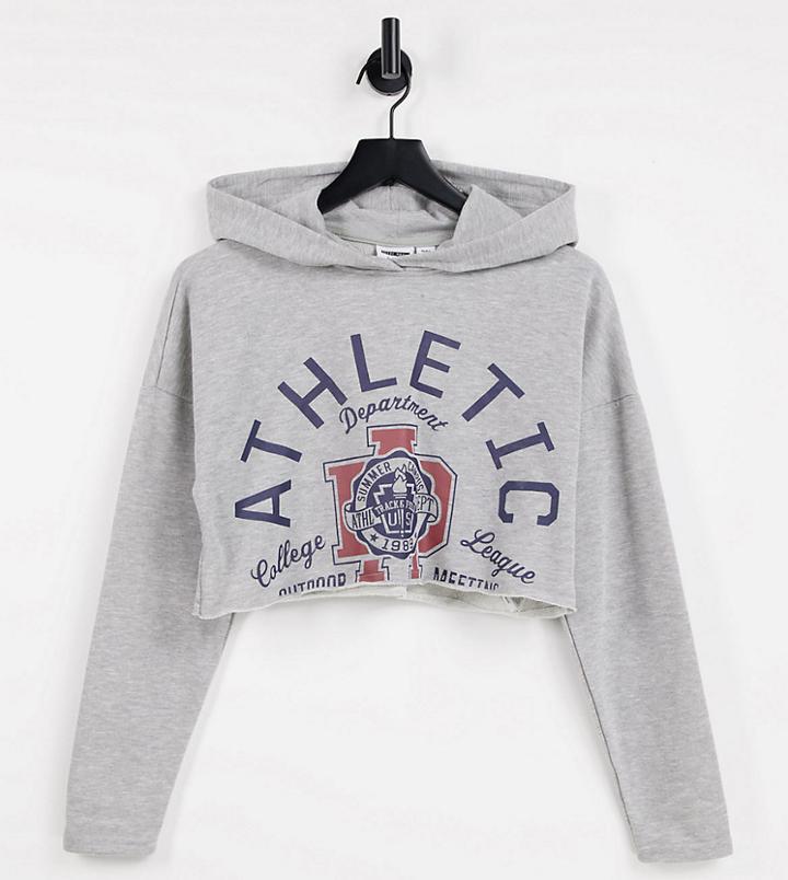 Noisy May Exclusive Super Cropped Collegiate Hoodie In Gray-grey