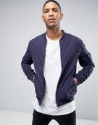 Brave Soul Ruched Sleeve Bomber Jacket - Blue