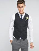 Asos Wedding Skinny Vest In Charcoal Wool Mix - Gray