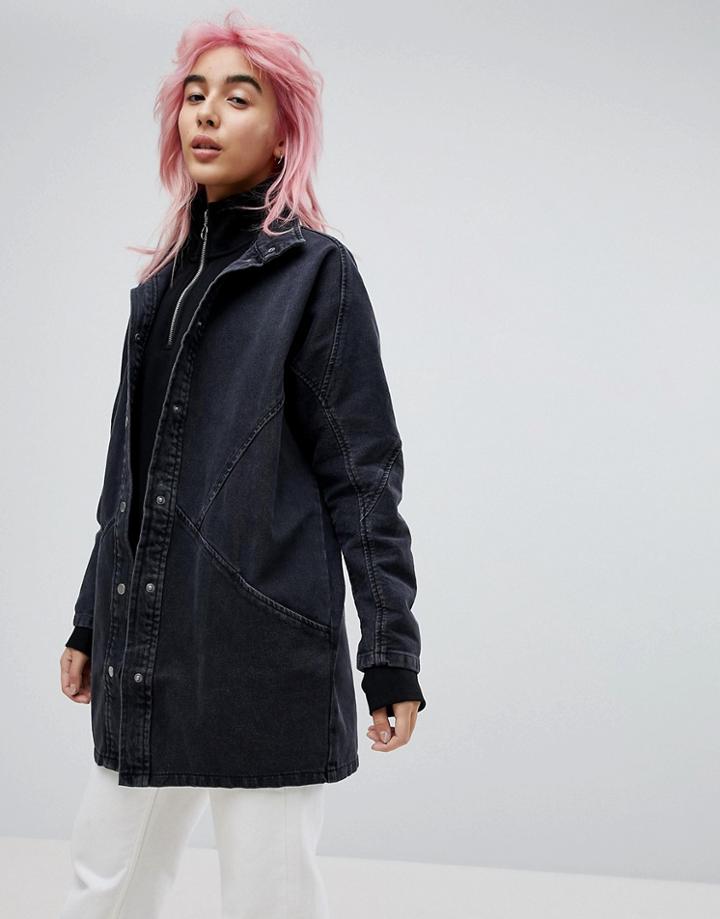 Asos Denim Batwing Jacket In Washed Black - Black