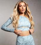 South Beach X Joanna Chimonides Long Sleeve Cut-out Crop Top In Gray Marble Print