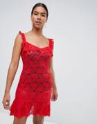 Missguided Lace Frill Ruched Mini Dress - Red