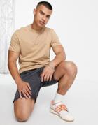 Asos Design Organic T-shirt With Roll Sleeve In Beige-neutral