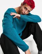 Asos Design Oversized Textured Knit Sweater In Teal-green