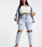 Yours Super Ripped Mom Jeans In Bleach Wash-blues