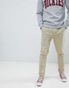 Asos Design Tapered Chinos In Stone Wash With Turn Up - Beige