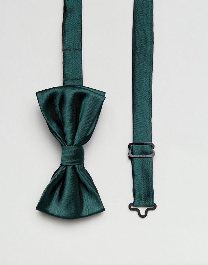 Devils Advocate Plain Dark Green Satin Bow Tie - Green
