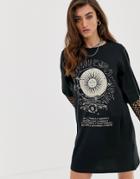 Noisy May Zodiac Print T-shirt Dress - Black