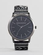 Asos Design Watch With Embroidered Strap Detail In Monochrome - Brown