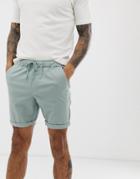 Asos Design Skinny Chino Shorts With Elastic Waist In Light Green - Green