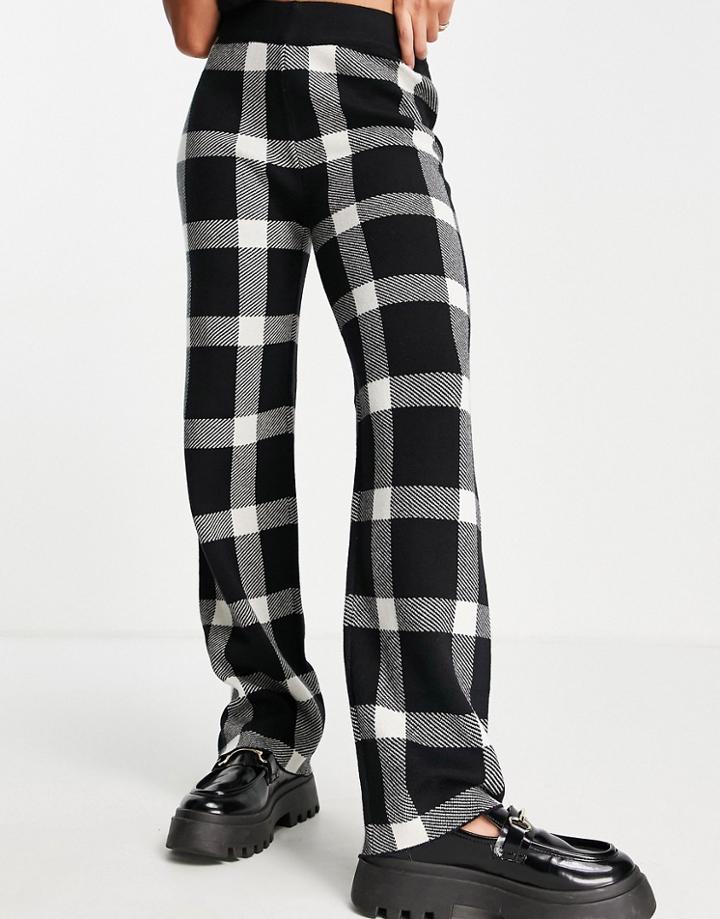 Vero Moda Knitted Pants In Black & White Check - Part Of A Set-multi