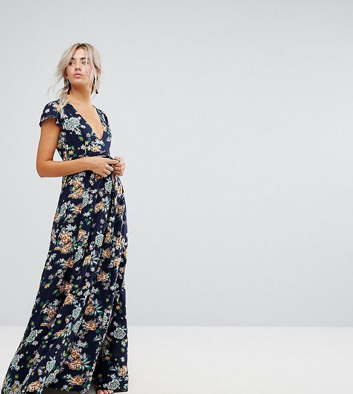 Uttam Boutique Petite Floral Maxi Wrap Dress - Navy