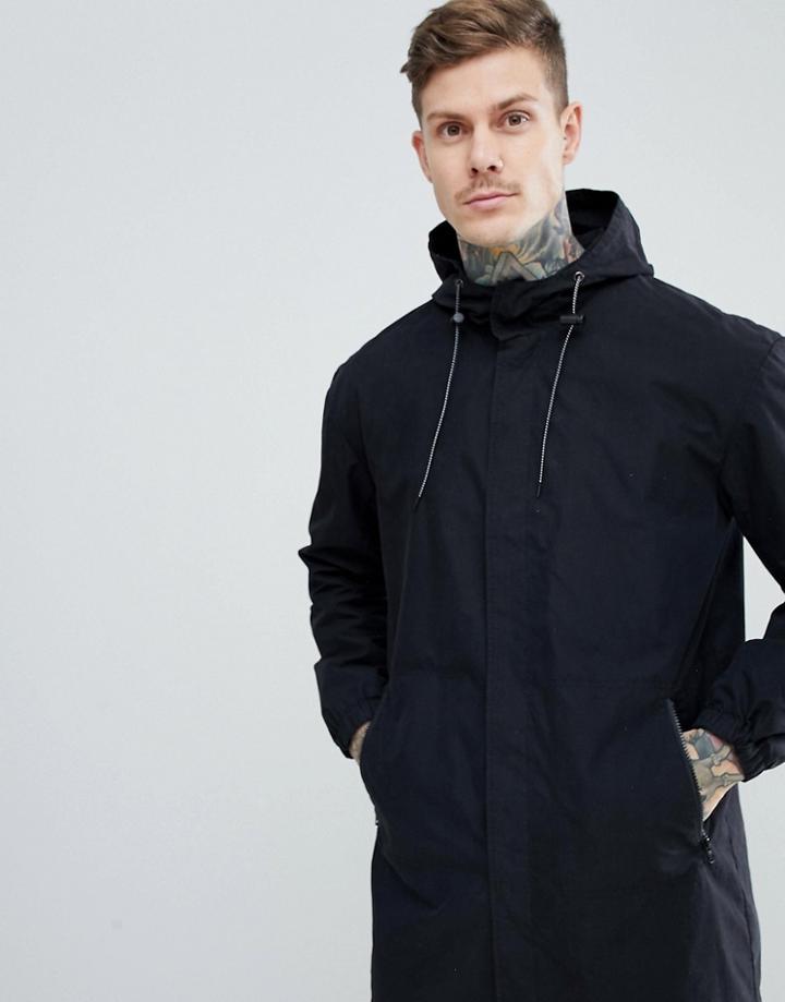 Asos Hooded Light Weight Parka In Black - Black