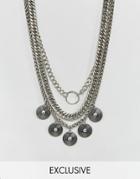 Sacred Hawk Mix Chain & Coin Multirow Necklace - Silver