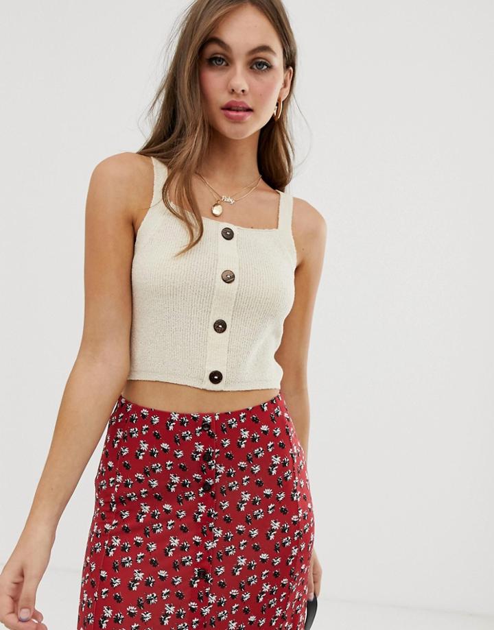 Asos Design Button Through Sweater Vest In Natural Look Yarn - Stone