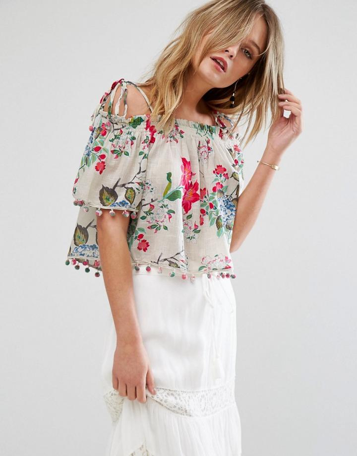 Mango Floral Cold Shoulder Top - Cream