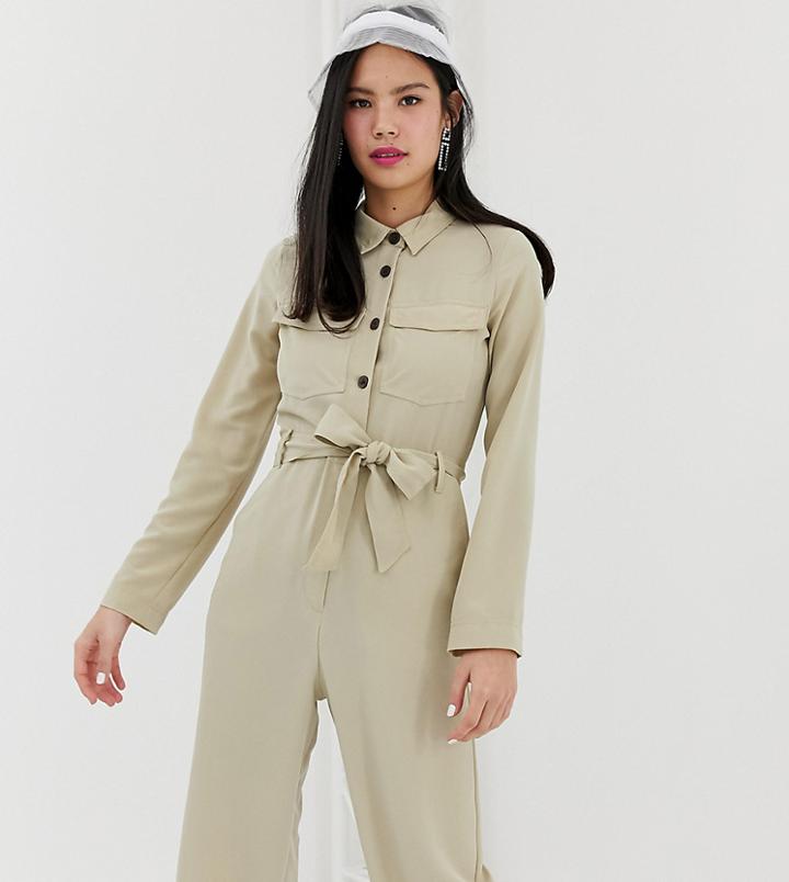 Monki Utility Jumpsuit With Oversized Pockets In Beige - Beige