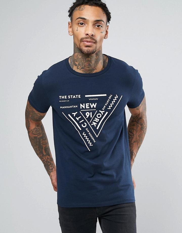 Asos Muscle T-shirt With Triangle City Print - Navy