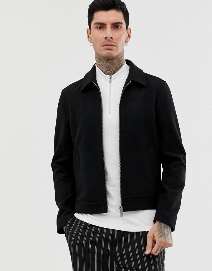 Asos Design Unlined Wool Mix Zip Through Jacket In Black