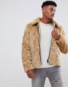 Asos Design Faux Fur Jacket In Brown