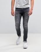 Jack & Jones Intelligence Skinny Fit Jeans In Washed Gray With Rip Rep