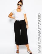 Asos Curve Cropped Wide Leg Pant With D-ring Belt - Black