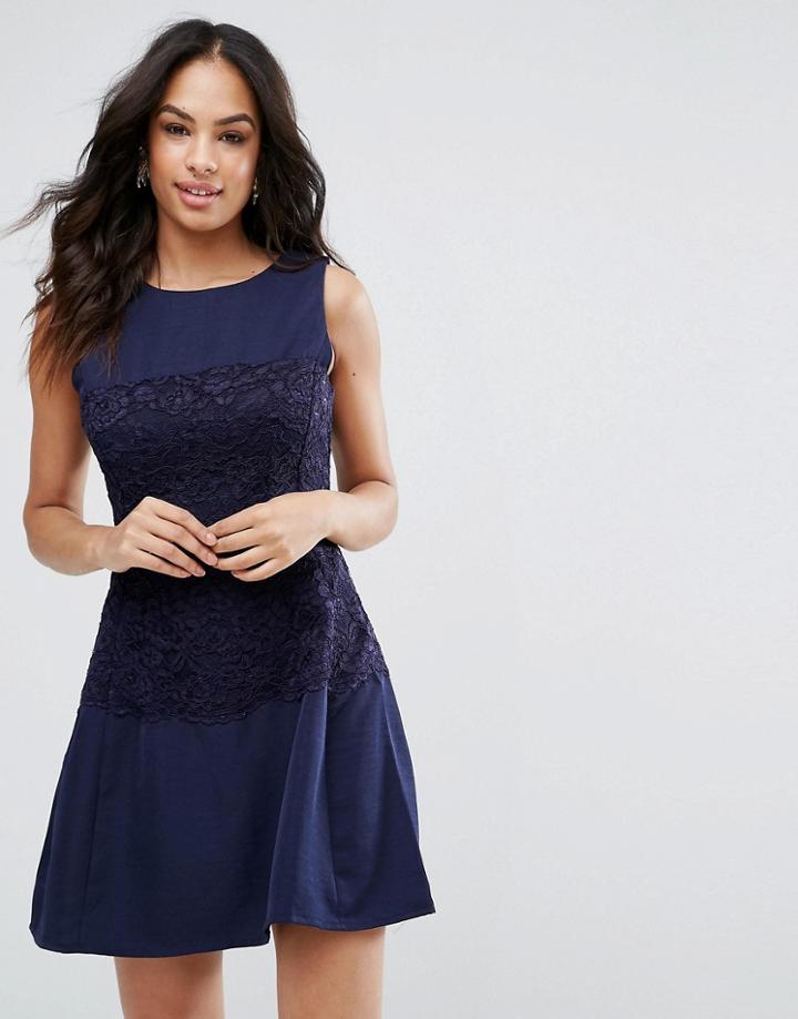 Ax Paris Navy Lace Waist Skater Dress - Navy