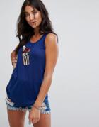 Brave Soul Tank With Fizzy Sequin Badge - Navy
