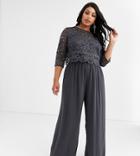 Tfnc Plus Bridesmaid High Neck Top Pleated Jumpsuit In Gray