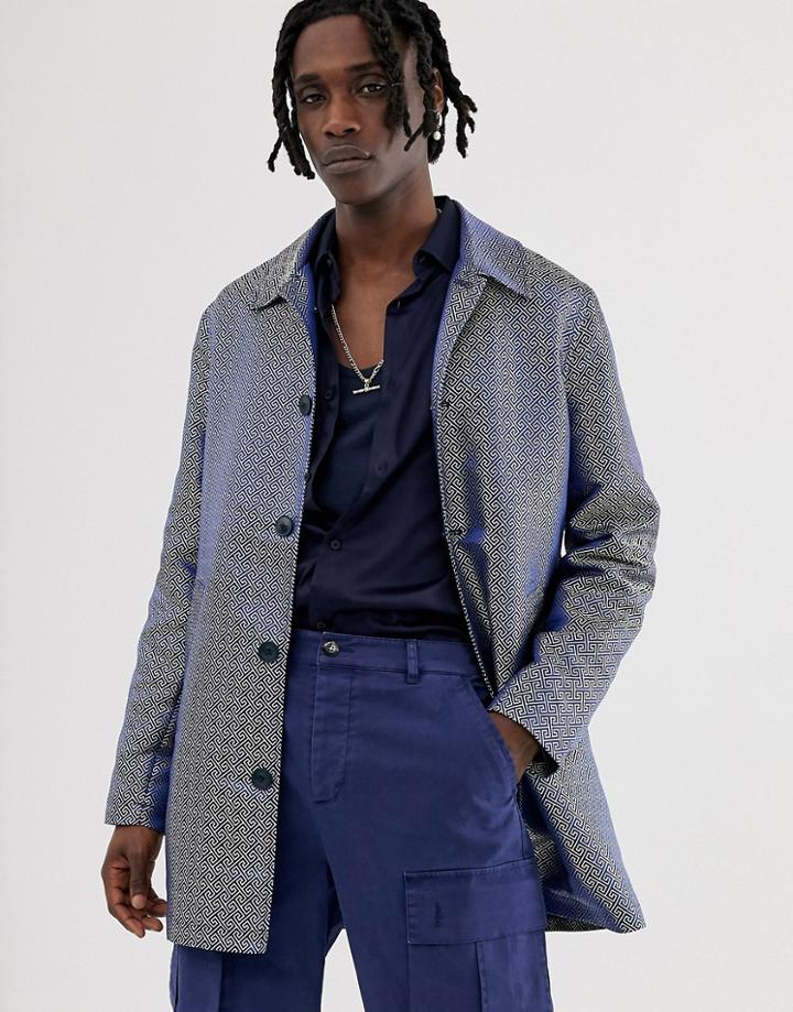 Asos Edition Single Breasted Trench Coat In Gold Print - Gold