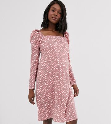 Wild Honey Maternity Square Neck Dress With Shirred Back - Purple