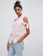 Only Tie Sleeve Stripe Shirt Tunic - Pink