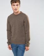 Asos Lambswool Rich Crew Neck Sweater In Light Brown - Brown