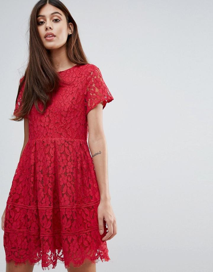 Zibi London Two Tone Lace Skater Dress - Pink