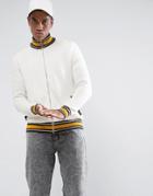 Asos Textured Retro Track Top In Ecru With Brown And Yellow Highlights - Beige