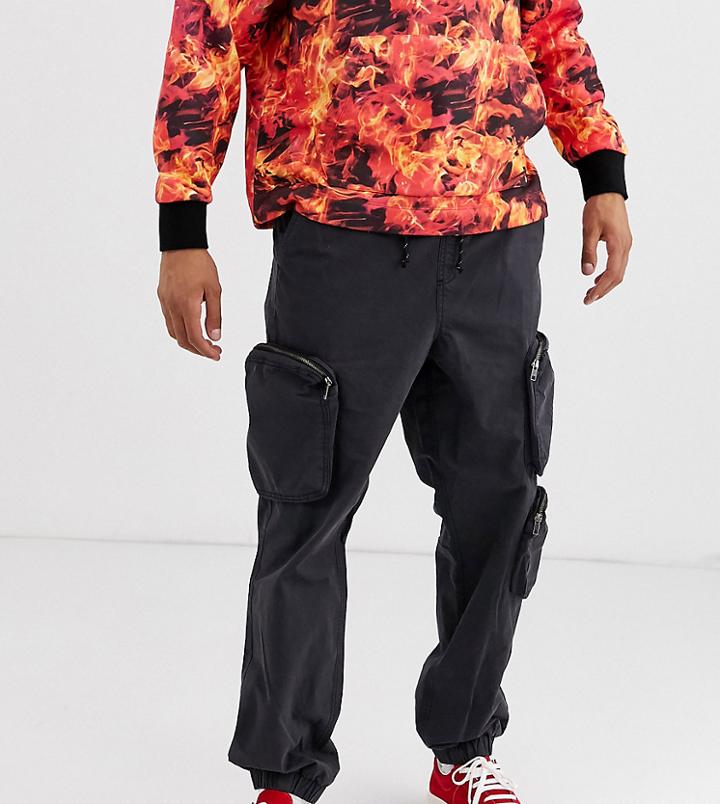 Collusion Skater Fit Cargo Pants In Washed Black