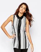 Parisian Sleeveless Shirt In Mixed Stripe - Black