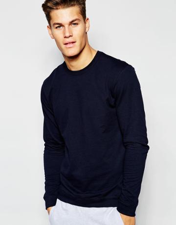 Bread & Boxers Crew Neck Sweatshirt In Regular Fit - Navy