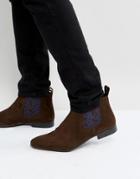 Silver Street Paisley Chelsea Boots In Brown Suede - Brown