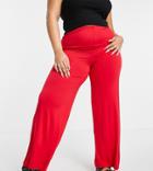 Flounce London Plus Basic High Waisted Wide Leg Pants In Red